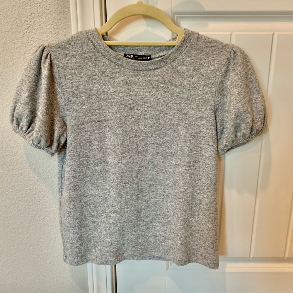 Zara Gray Puff Sleeves Sweater for Women - Size S